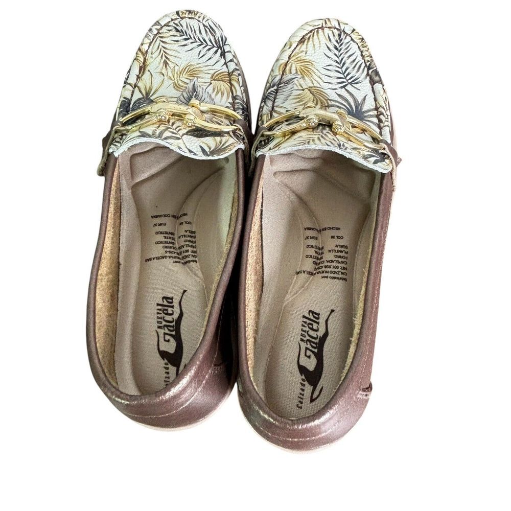 Calzado Shoes Womens Calzado Nueva Gacela SAS Size 6.5 Bronze Slip On Bit Leaves - Picture 5 of 10